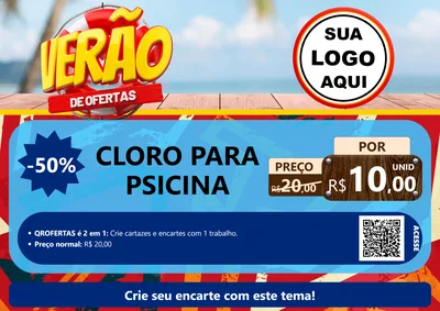 Modelo de Cartaz para Cartaz A4 Horizontal com o tema Verão de Ofertas para Produtos para Piscina