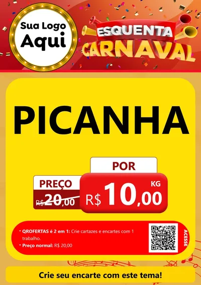 Modelo de Cartaz para Cartaz A4 Vertical com o tema Esquenta Carnaval para Açougue