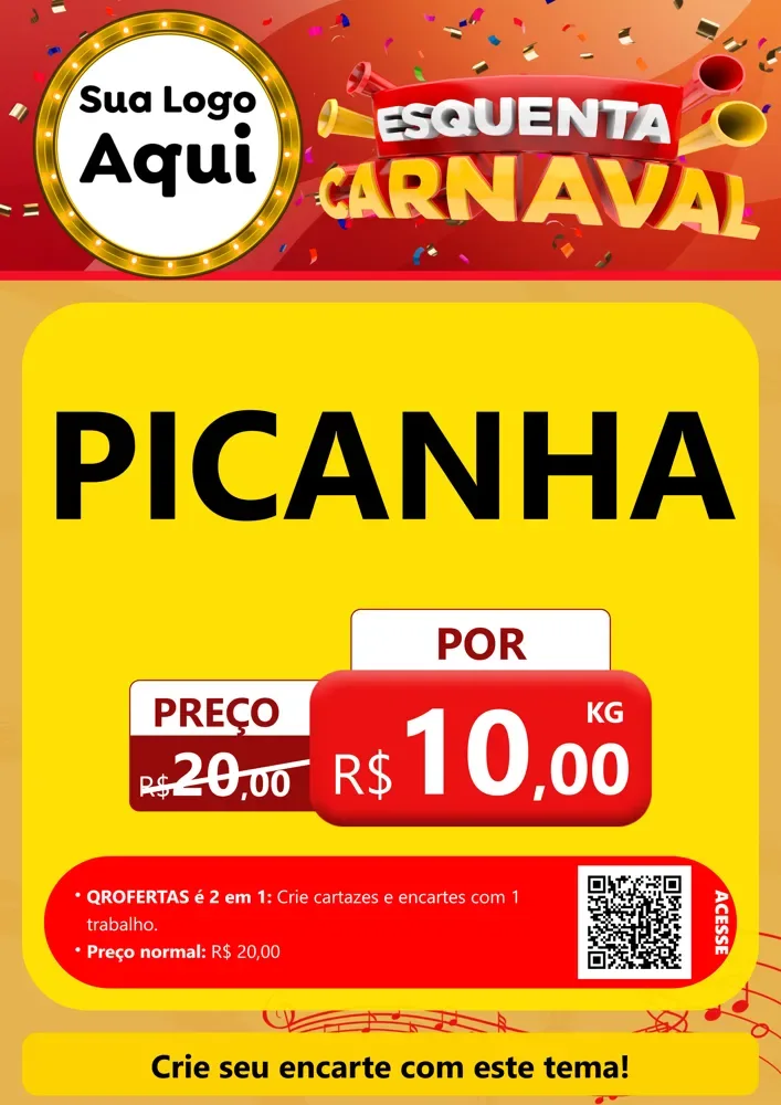 Modelo de Cartaz para Cartaz A4 Vertical com o tema Esquenta Carnaval para Açougue