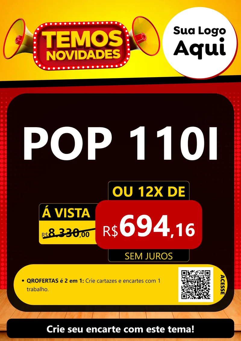 Modelo de Cartaz para Cartaz A4 Vertical com o tema Temos Novidades para Concessionaria de Motos