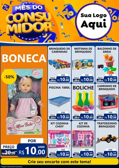 Modelo de Encarte para Encarte A4 Vertical com o tema Mês do Consumidor para Brinquedos