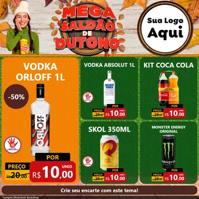 Modelo de Rede Social para Feed Facebook com o tema Mega Saldão de Outono para Distribuidora de bebidas