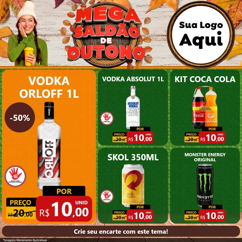 Modelo de Rede Social para Feed Facebook com o tema Mega Saldão de Outono para Distribuidora de bebidas
