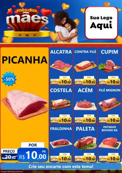 Modelo de Encarte para Encarte A4 Vertical com o tema Mês das Mães para Açougue