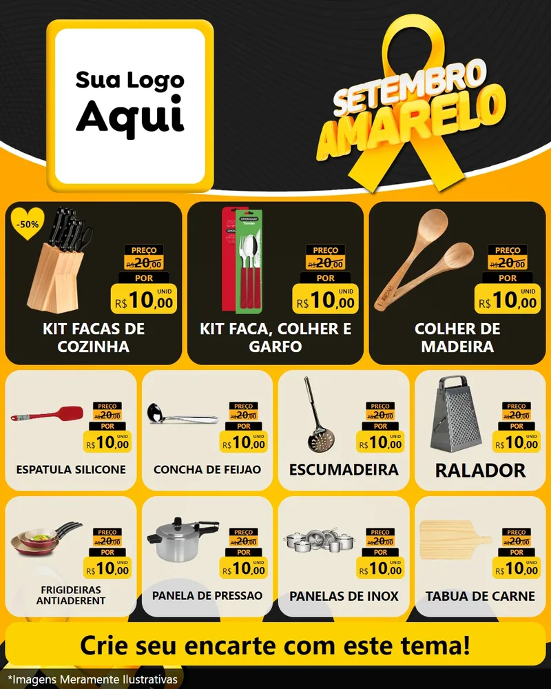 Modelo de Rede Social para Feed Instagram com o tema Setembro Amarelo para Utilidades Domésticas