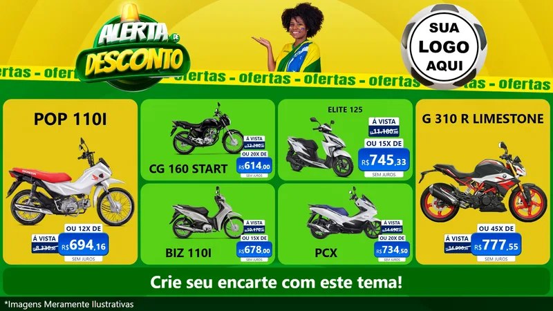 Modelo de TV para TV Horizontal com o tema Alerta de Desconto para Concessionaria de Motos