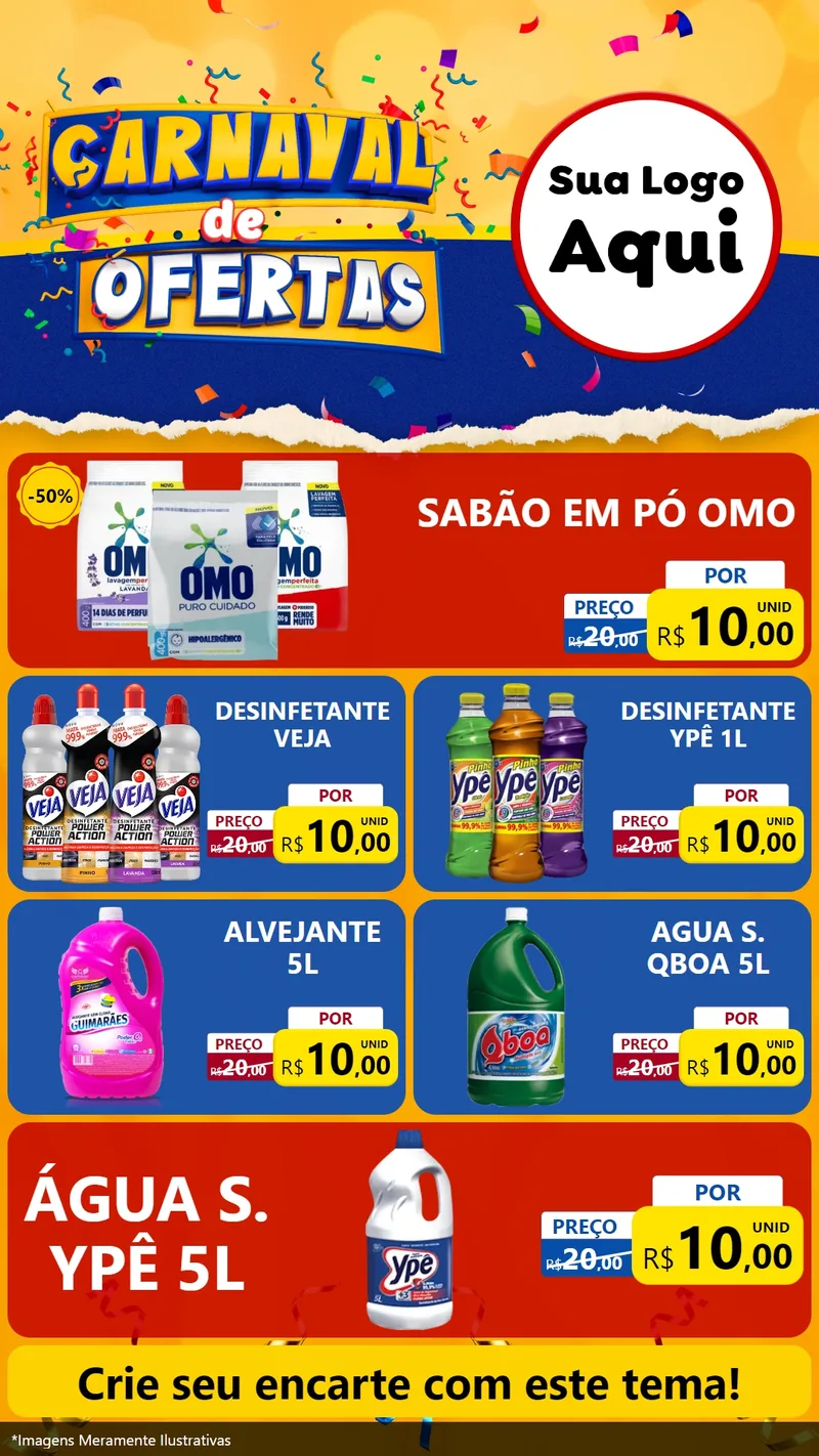 Modelo de TV para TV Vertical com o tema Carnaval de Ofertas para Produtos de Limpeza