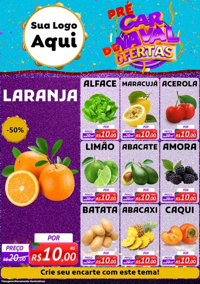 Modelo de Encarte para Encarte A4 Vertical com o tema Pré Carnaval de Ofertas para Hortifrúti