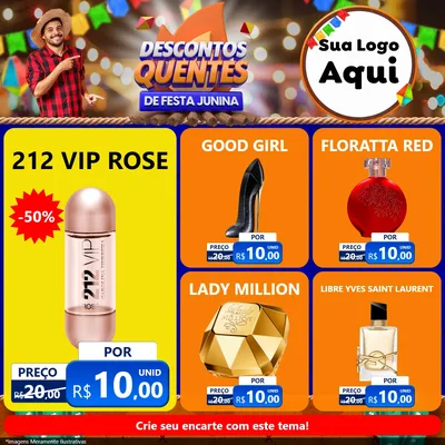 Modelo de Rede Social para Feed Facebook com o tema Descontos Quentes de Festa Junina para Perfumes