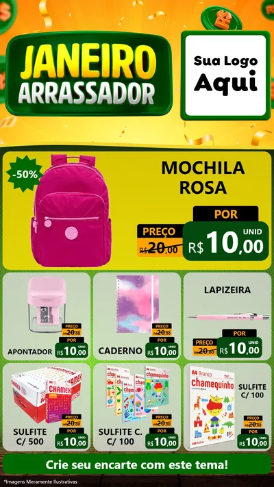 Modelo de Rede Social para Stories com o tema Janeiro Arrasador para Papelaria