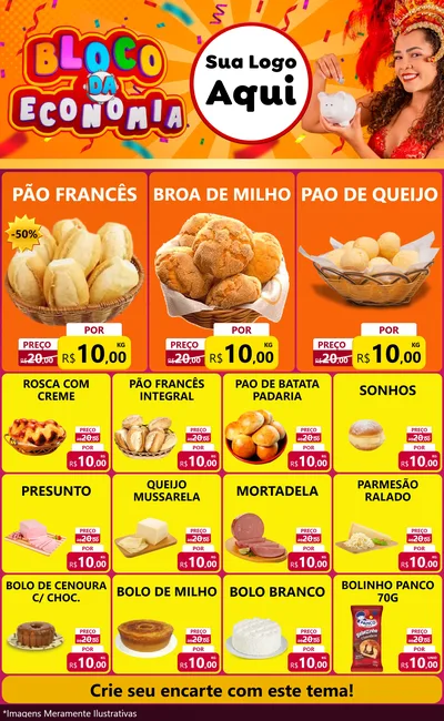 Modelo de Encarte para Encarte Grande com o tema Bloco da Economia para Padaria