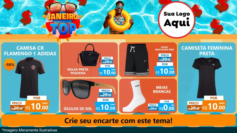 Modelo de TV para TV Horizontal com o tema Janeiro Top para Roupas e acessórios