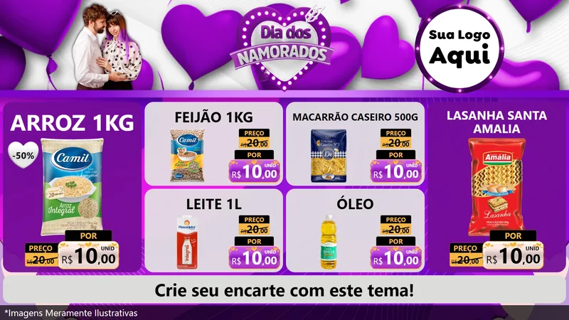 Modelo de TV para TV Horizontal com o tema Dia dos Namorados para Supermercado