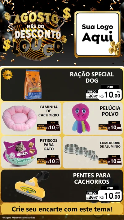 Modelo de TV para TV Vertical com o tema Agosto Mês do Desconto Louco para Pet Shop