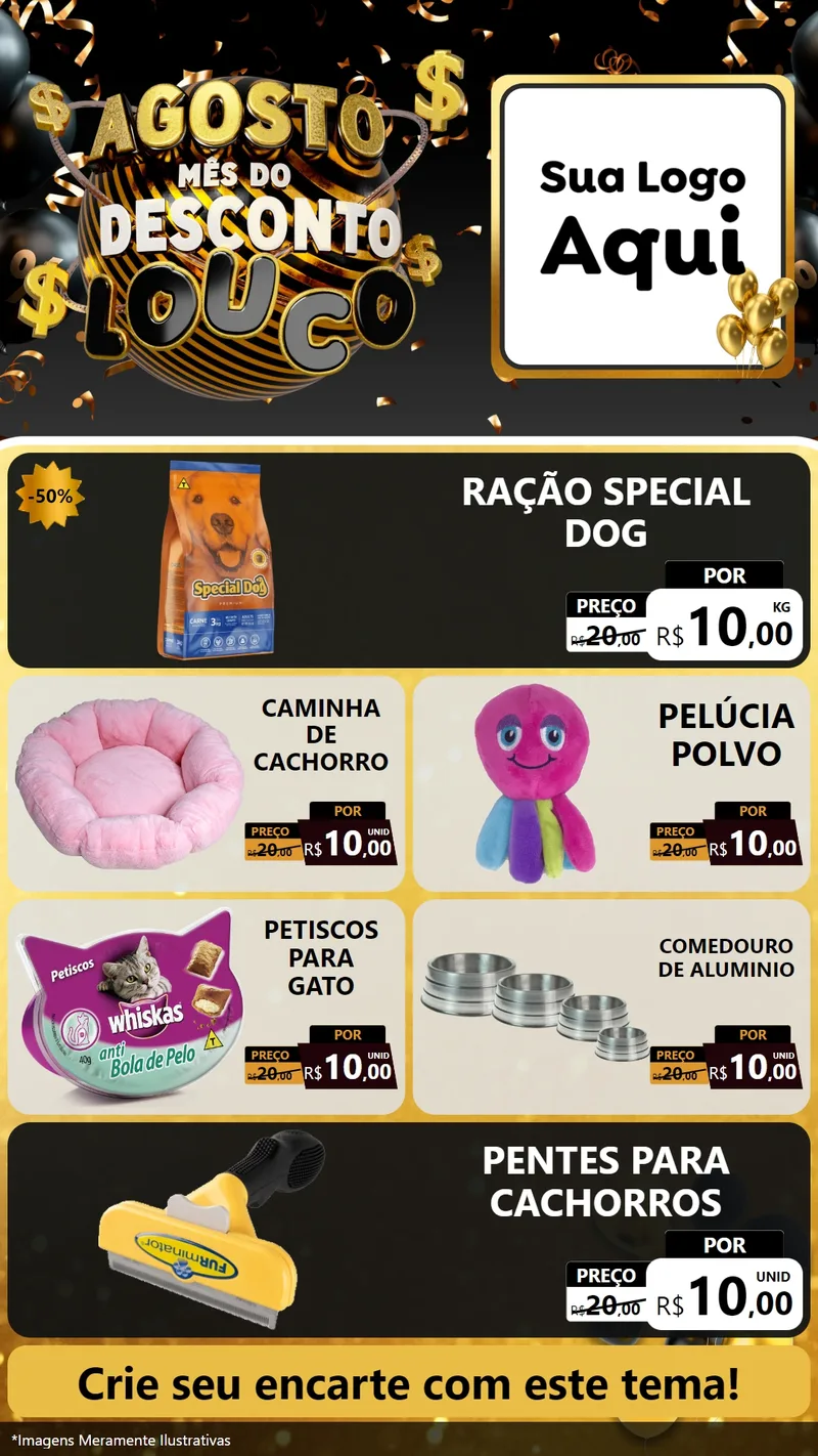 Modelo de TV para TV Vertical com o tema Agosto Mês do Desconto Louco para Pet Shop