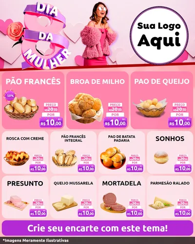 Modelo de Rede Social para Feed Instagram com o tema Dia da Mulher para Padaria