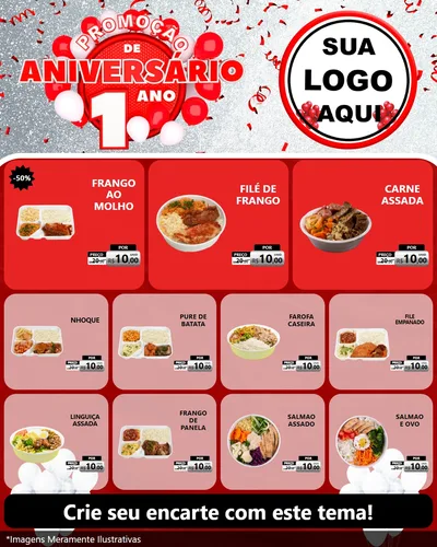Modelo de Rede Social para Feed Instagram com o tema Promoção de Aniversário - 1 Ano para Restaurante