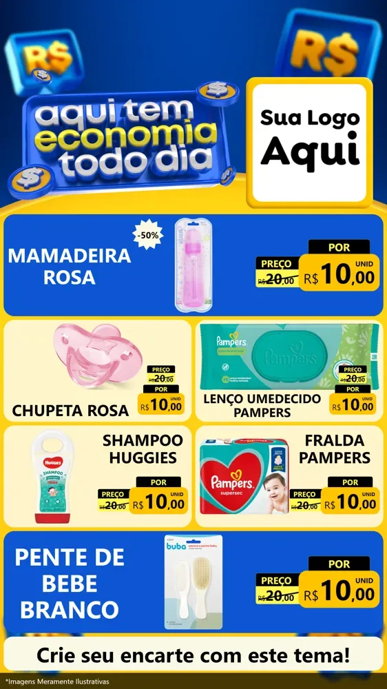 Modelo de TV para TV Vertical com o tema Aqui Tem Economia Todo Dia para Bebês