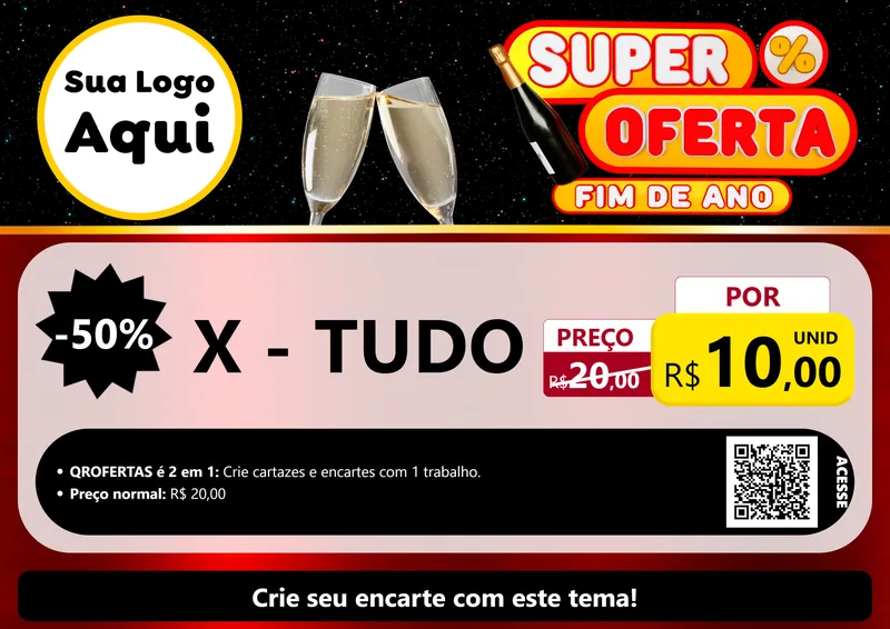 Modelo de Cartaz para Cartaz A4 Horizontal com o tema Super Oferta Fim de Ano para Hamburgueria