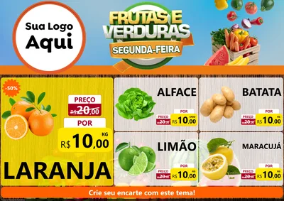Modelo de Encarte para Encarte A4 Horizontal com o tema Frutas e Verduras Segunda-feira para Hortifrúti