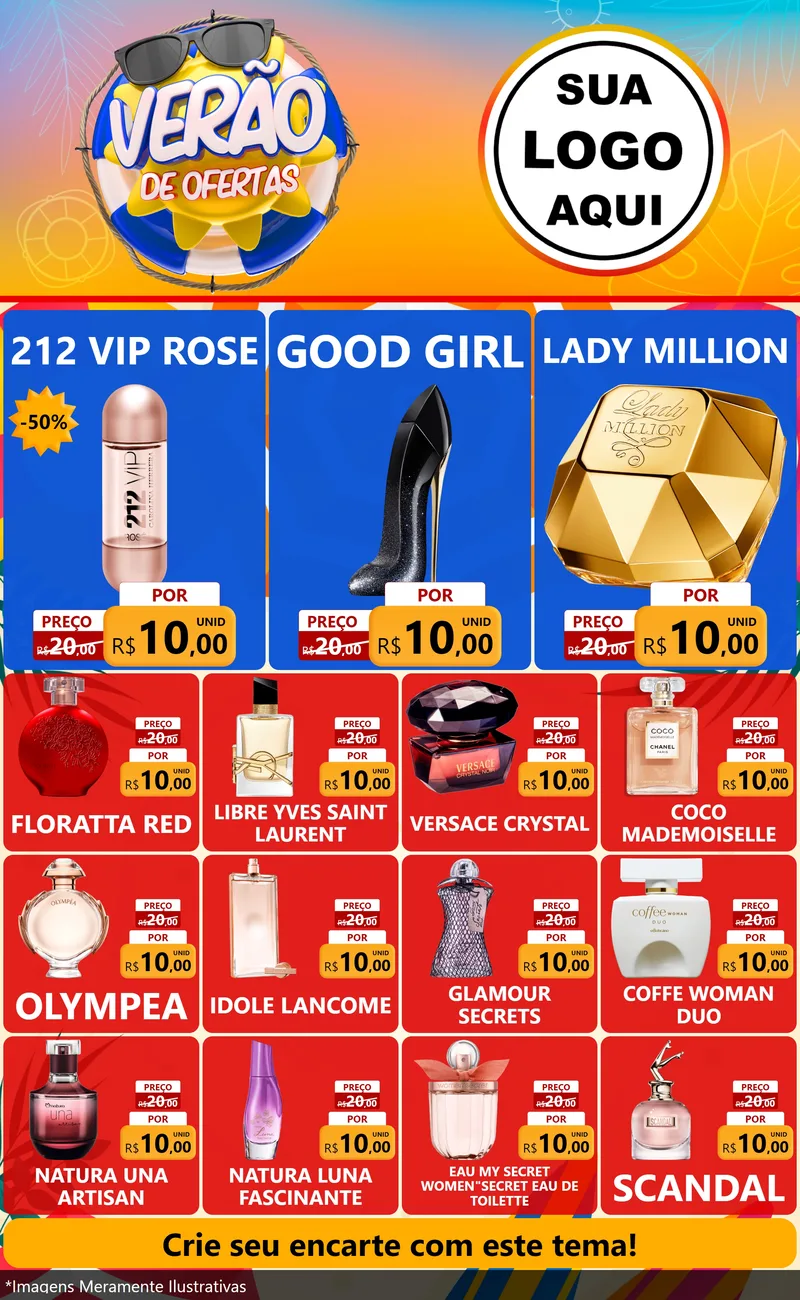 Modelo de Encarte para Encarte Grande com o tema Verão de Ofertas para Perfumes