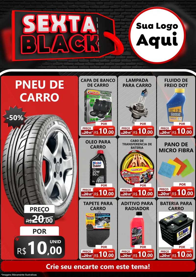 Modelo de Encarte para Encarte A4 Vertical com o tema Sexta Black para Auto peças
