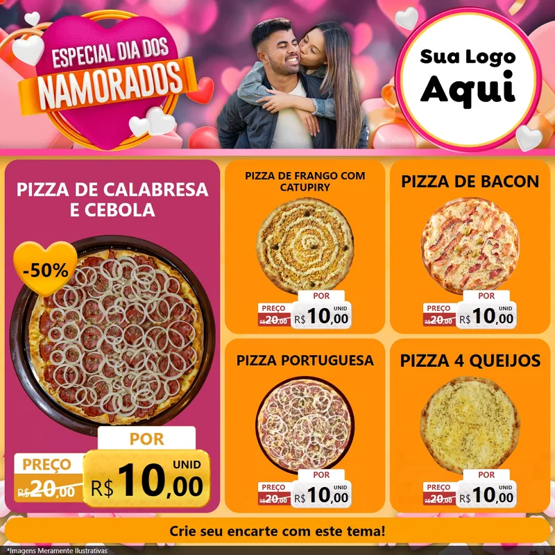 Modelo de Rede Social para Feed Facebook com o tema Especial Dia dos Namorados para Pizzaria
