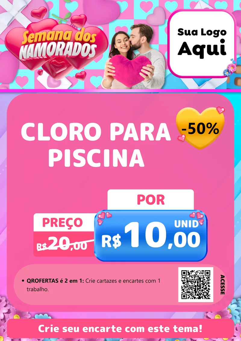 Modelo de Cartaz para Cartaz A4 Vertical com o tema Semana dos Namorados para Produtos para Piscina