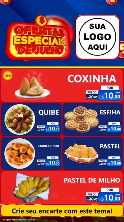Modelo de TV para TV Vertical com o tema Ofertas Especiais de Julho para Salgadaria