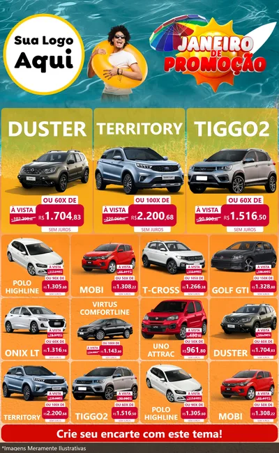 Modelo de Encarte para Encarte Grande com o tema Janeiro de Promoção para Concessionaria de Carros