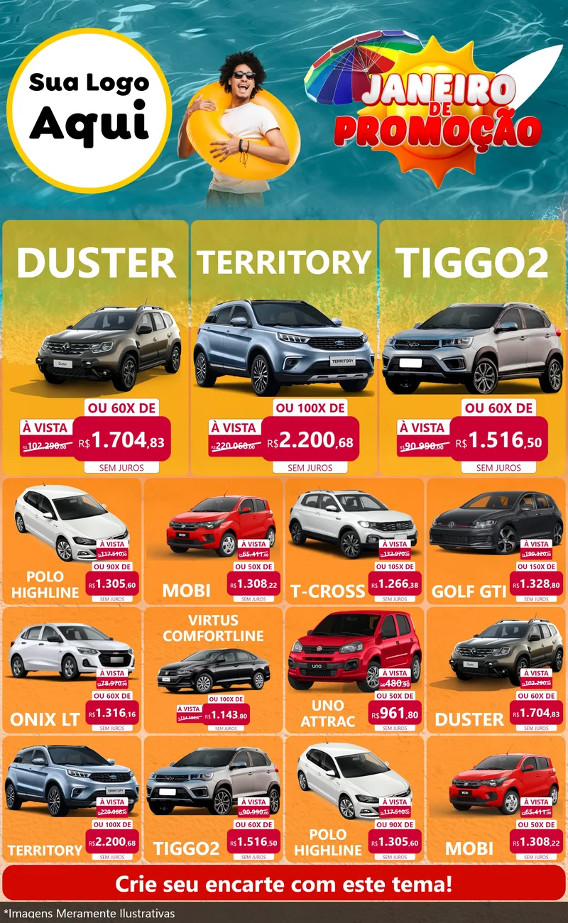 Modelo de Encarte para Encarte Grande com o tema Janeiro de Promoção para Concessionaria de Carros