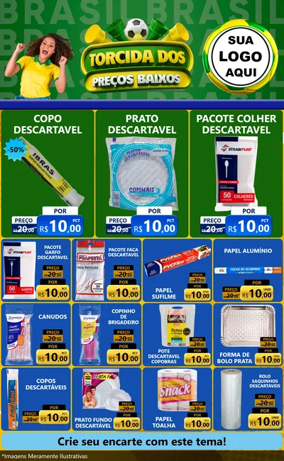 Modelo de Encarte para Encarte Grande com o tema Torcida dos Preços Baixos para Embalagens