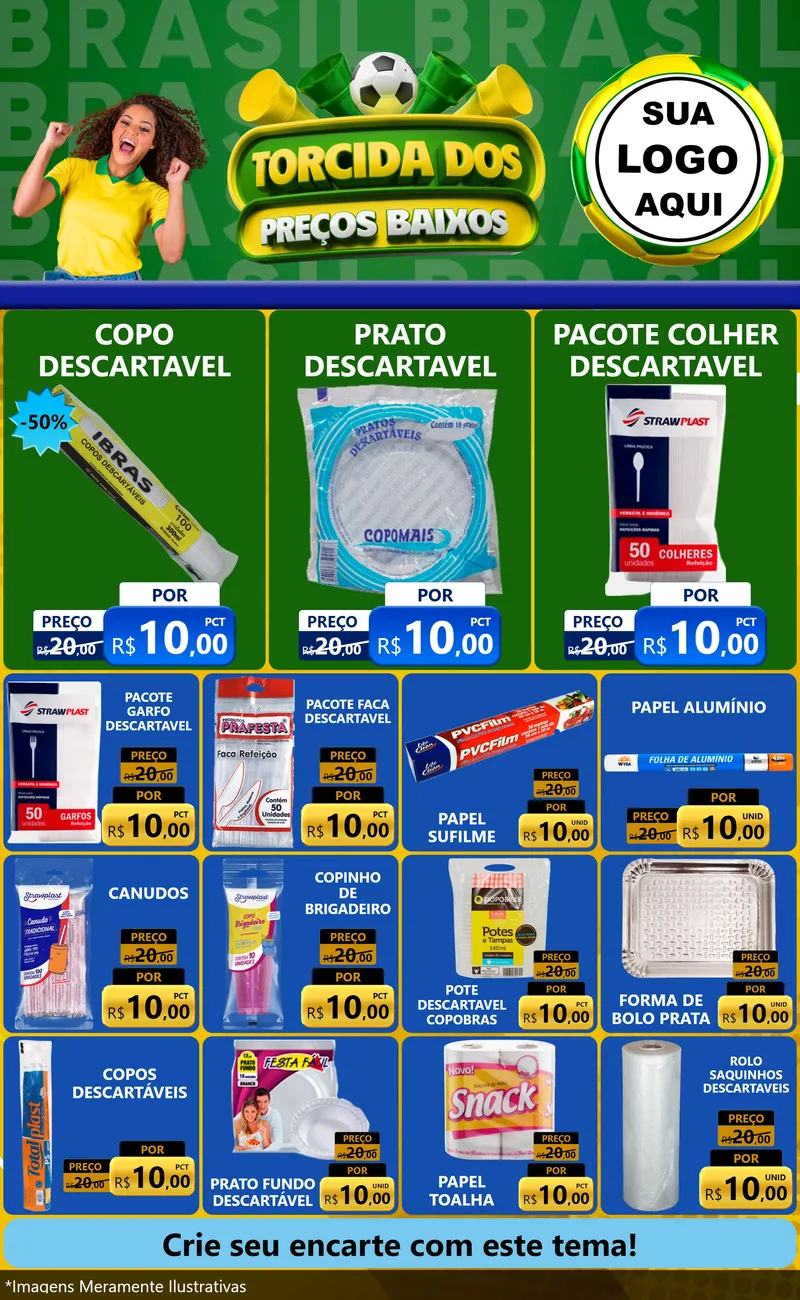 Modelo de Encarte para Encarte Grande com o tema Torcida dos Preços Baixos para Embalagens