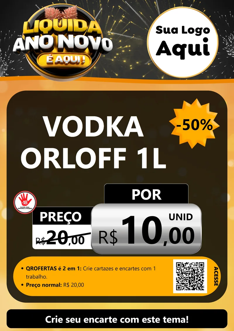Modelo de Cartaz para Cartaz A4 Vertical com o tema Liquida Ano Novo É Aqui! para Distribuidora de bebidas