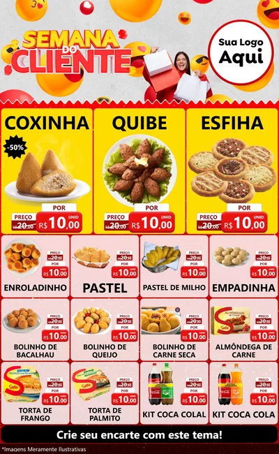 Modelo de Encarte para Encarte Grande com o tema Semana do Cliente para Salgadaria