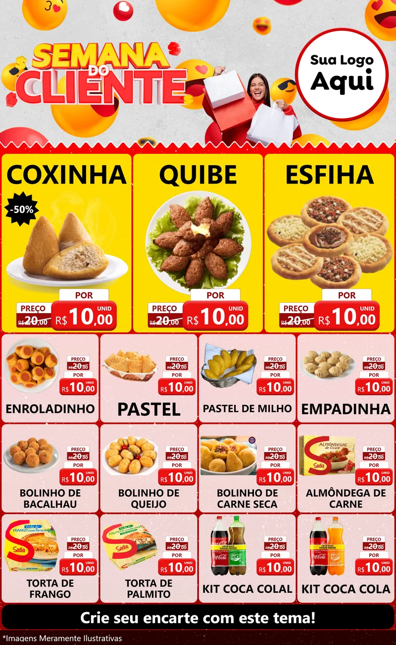 Modelo de Encarte para Encarte Grande com o tema Semana do Cliente para Salgadaria