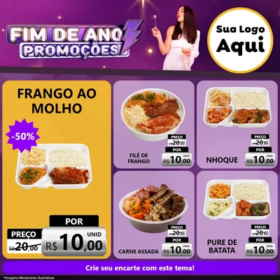 Modelo de Rede Social para Feed Facebook com o tema Fim de Ano Promoções para Restaurante