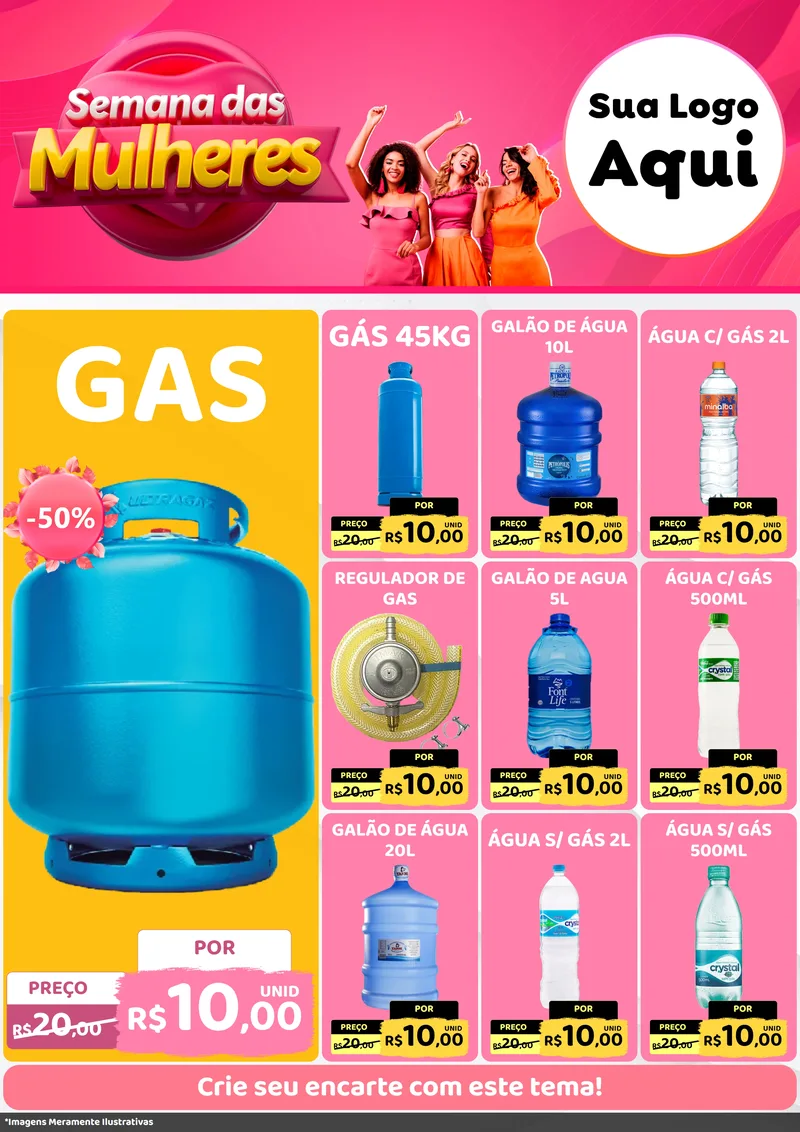Modelo de Encarte para Encarte A4 Vertical com o tema Semana das Mulheres para Água e gás