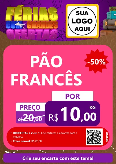 Modelo de Cartaz para Cartaz A4 Vertical com o tema Férias com Grandes Ofertas para Padaria