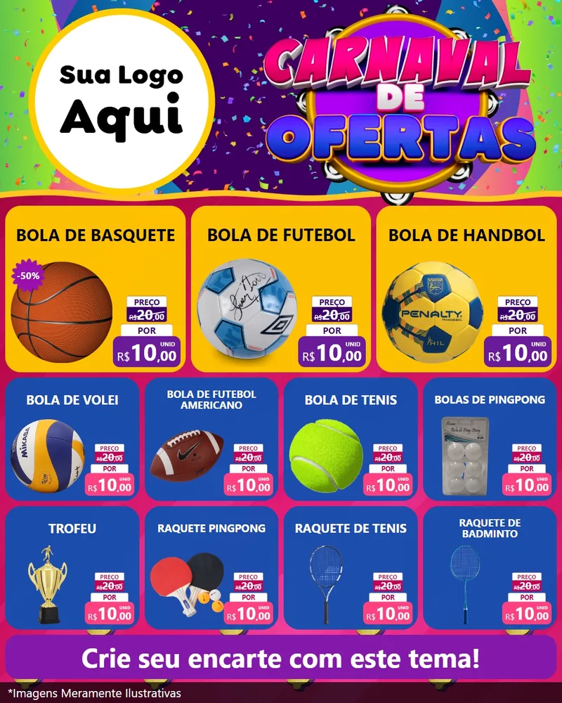Modelo de Rede Social para Feed Instagram com o tema Carnaval de Ofertas para Artigos Esportivos