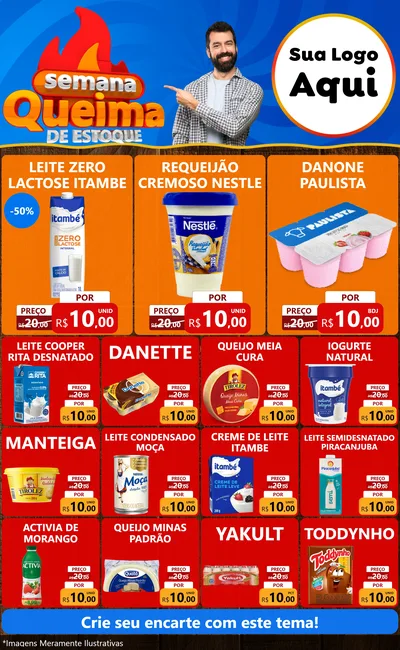 Modelo de Encarte para Encarte Grande com o tema Semana Queima de Estoque para Frios e Laticínios
