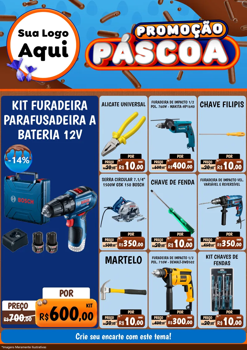 Modelo de Encarte para Encarte A4 Vertical com o tema Promoção Páscoa para Maquinas e Ferramentas