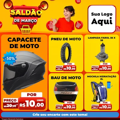 Modelo de Rede Social para Feed Facebook com o tema Saldão de Março para Moto peças