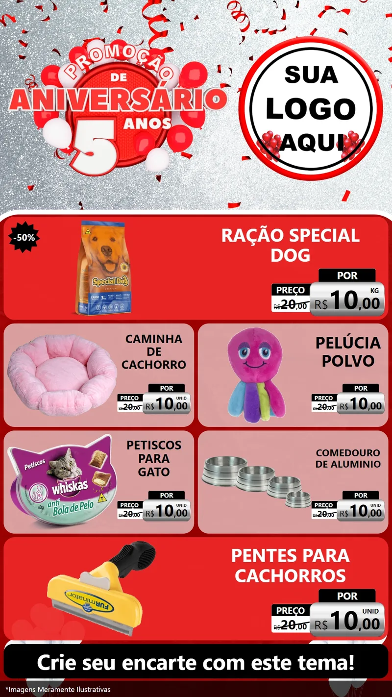 Modelo de TV para TV Vertical com o tema Promoção de Aniversário - 5 Anos para Pet Shop