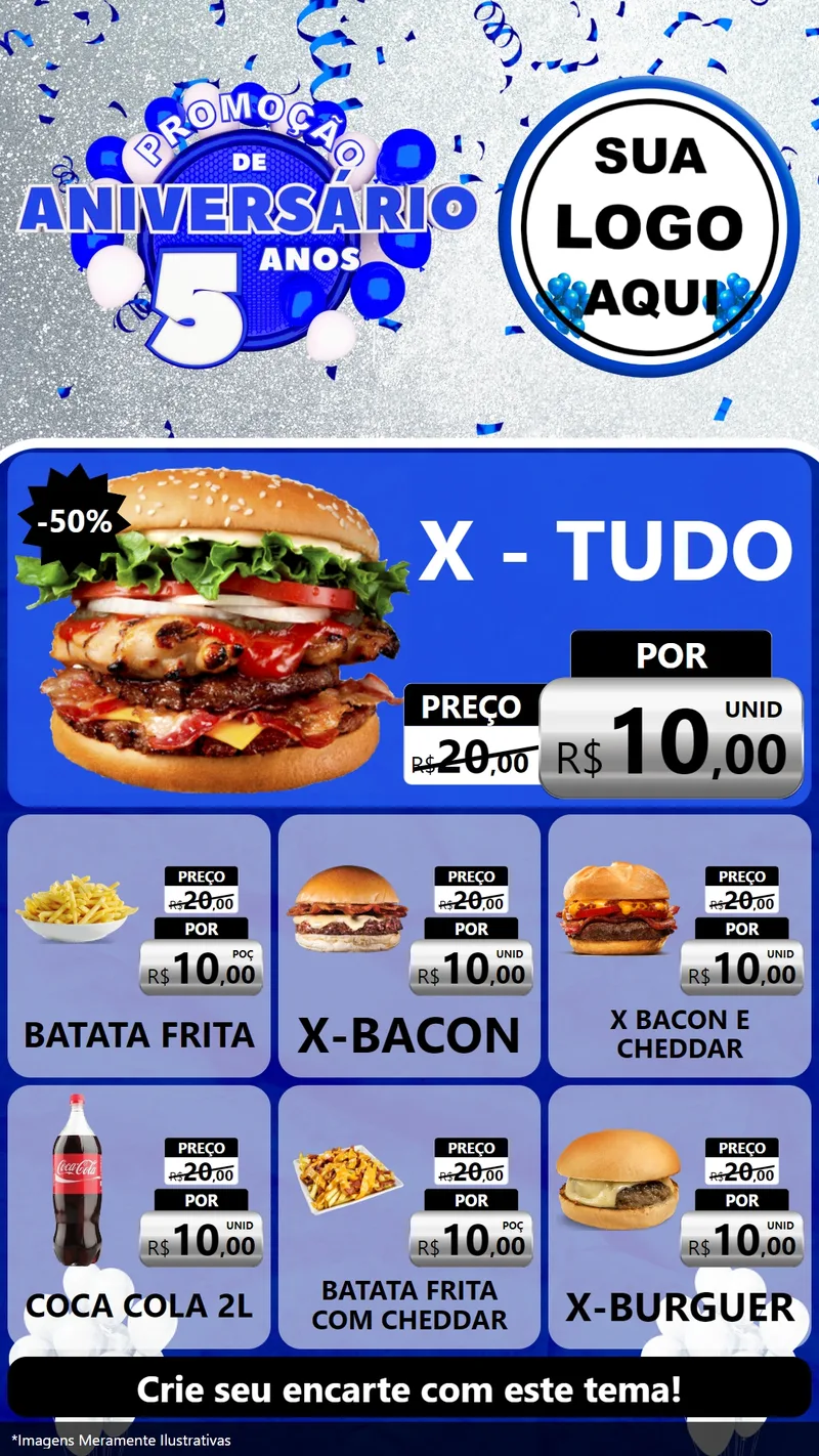 Modelo de Rede Social para Stories com o tema Promoção de Aniversário - 5 Anos para Hamburgueria