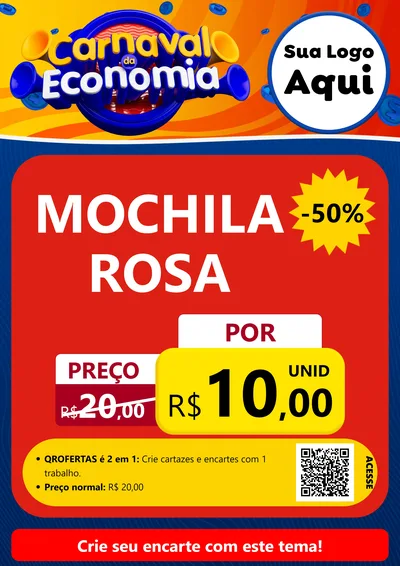 Modelo de Cartaz para Cartaz A4 Vertical com o tema Carnaval da Economia para Papelaria