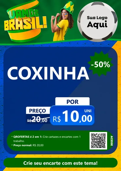 Modelo de Cartaz para Cartaz A4 Vertical com o tema Vamos Brasil - Copa para Salgadaria