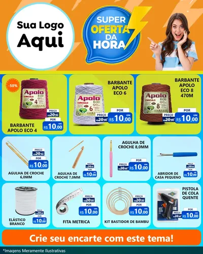 Modelo de Rede Social para Feed Instagram com o tema Super Oferta da Hora para Armarinho e Aviamentos