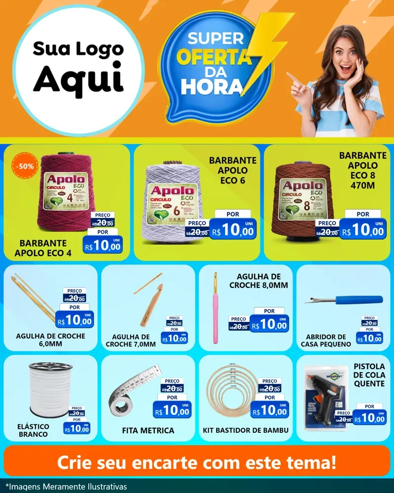 Modelo de Rede Social para Feed Instagram com o tema Super Oferta da Hora para Armarinho e Aviamentos