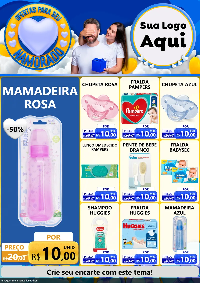 Modelo de Encarte para Encarte A4 Vertical com o tema Ofertas Para Seu Namorado para Bebês